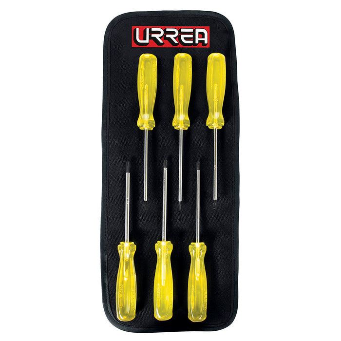 Juego de destornilladores con mango ámbar punta torx, 6 piezas en estuche Urrea