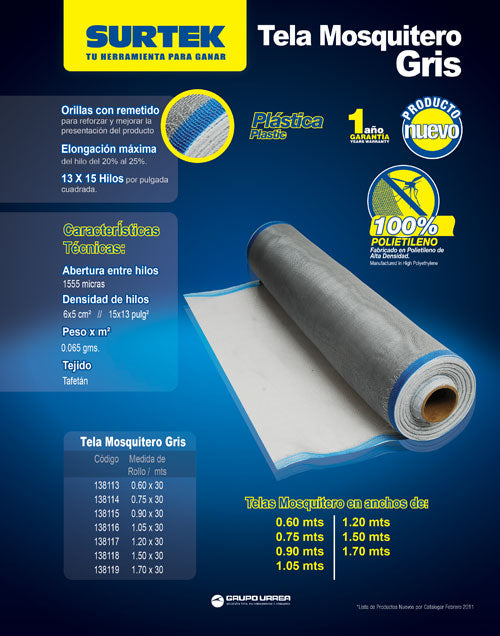 Tela para mosquitero de plástico verde 0.75 x 30 m Surtek