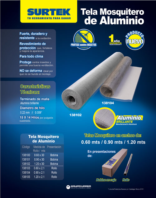 Tela para mosquitero de aluminio 0.60 x 30 m Surtek