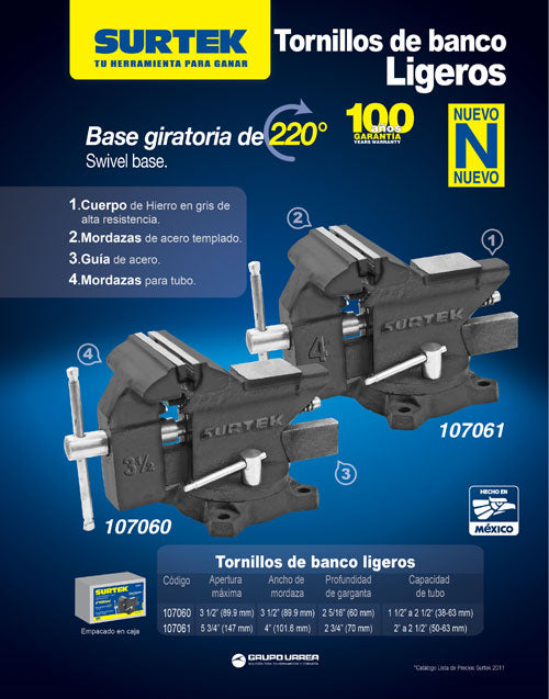Tornillo de banco 3-1/2" ligero Surtek