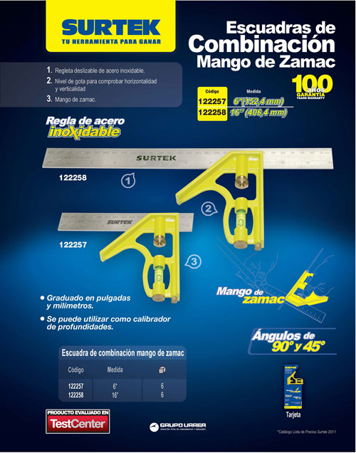 Escuadra de combinación con mango zamac 6" Surtek