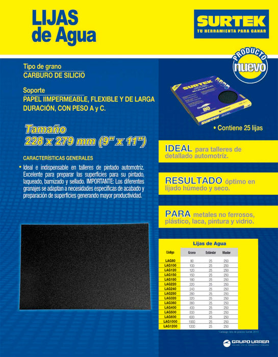 Lija de agua, grano 500 Surtek