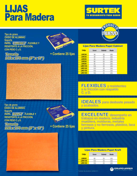 Lija panel kraft para madera, grano 60 Surtek