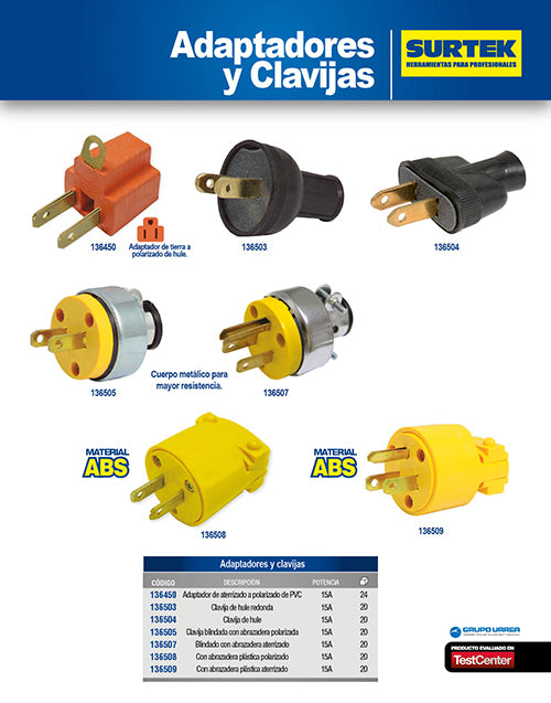 Adaptador clavija de aterrizado a polarizado PVC, 2 piezas Surtek