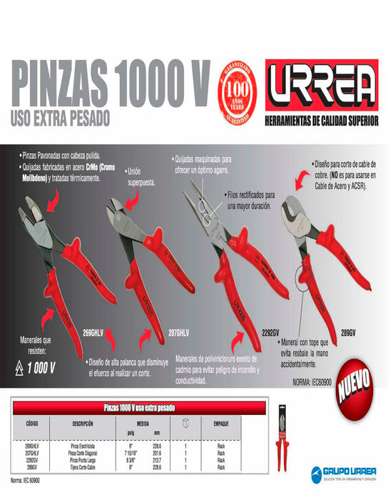 Tijera de 1000 V corta cable de 9-1/4" Urrea