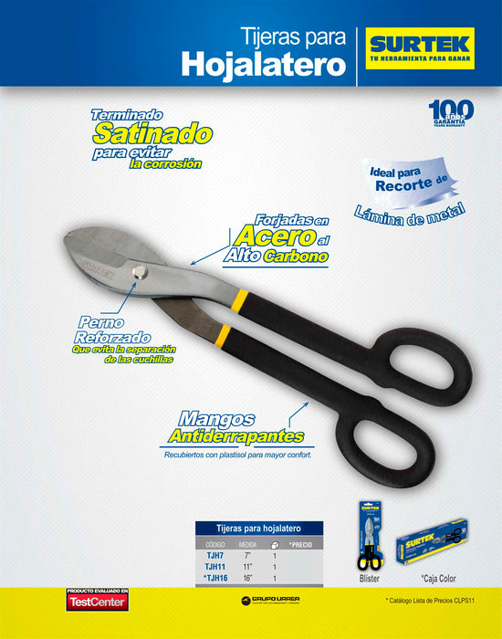 Tijeras para hojalatero con mango rubber grip 7" Surtek