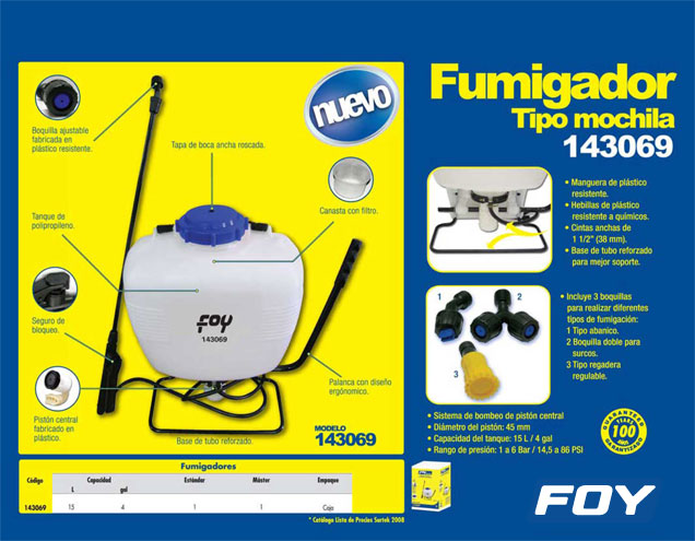 Fumigador tipo mochila ovalada 15L Foy
