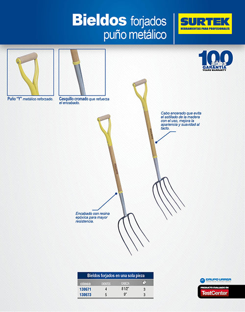 Bieldo forjado en una pieza con puño metálico 31", 9" Surtek
