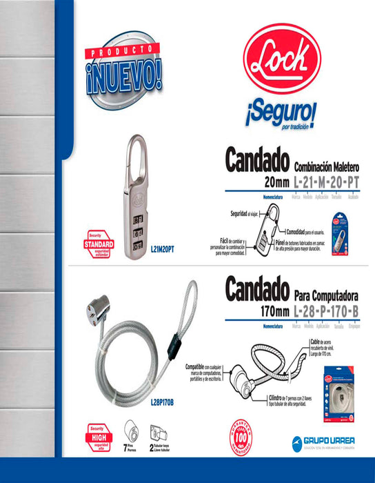 Candado de combinación programable para maleta 25 mm, color rojo Lock
