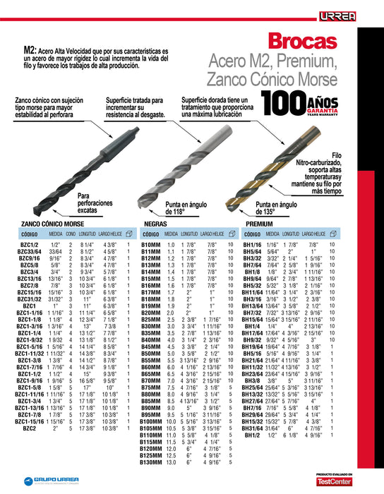 Broca premium de acero de alta velocidad 13/32" zanco 3 planos Urrea