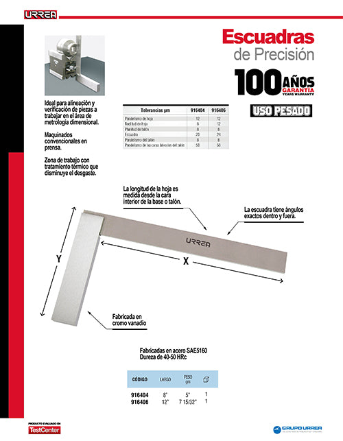 Escuadra de precisión 8" x 5" Urrea