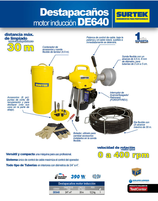 Destapacaños estacionario 390 W 120 V Surtek