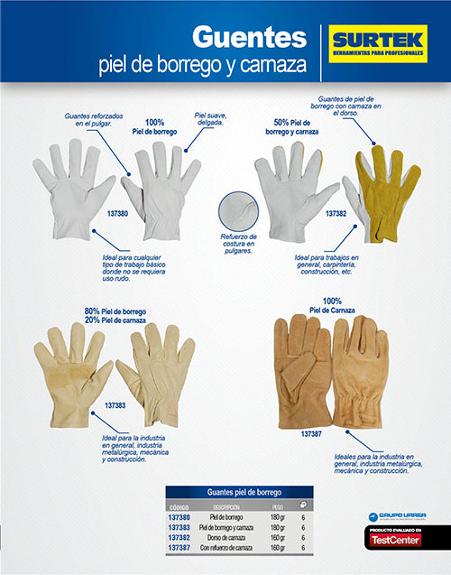 Guantes de piel de borrego unitalla Surtek