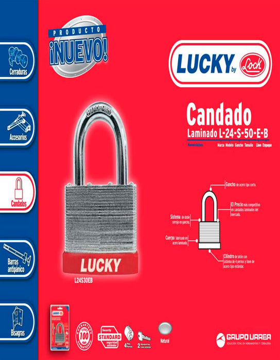 Candado laminado corto 50 mm, llave estándar Prolok