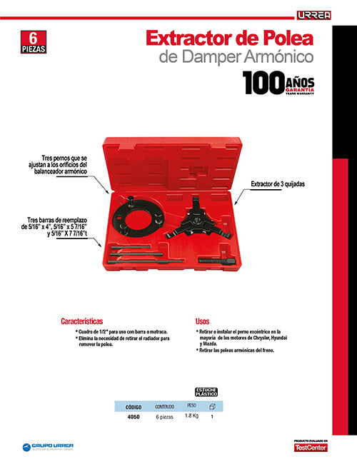 Juego de extractor de polea para dámper, 6 piezas Urrea