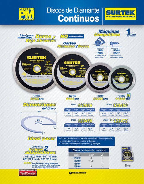 Disco de diamante continuo, 4" Surtek