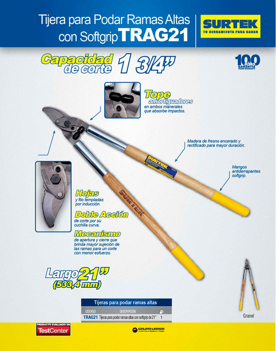 Tijeras para ramas altas 21" con grip Surtek