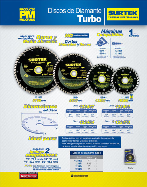 Disco de diamante turbo 9" Surtek