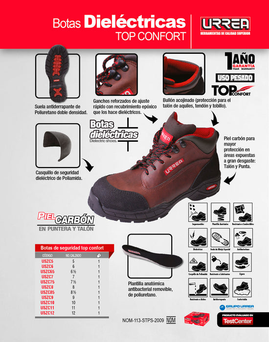 Botas de seguridad dieléctricas top comfort con casquillo de poliamida #26.5 cm Urrea