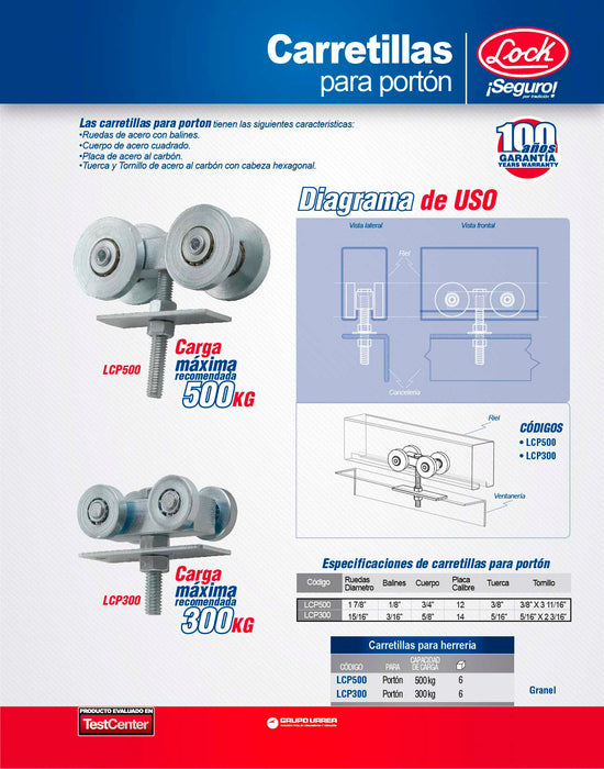Carretilla para portón 300 kg Lock
