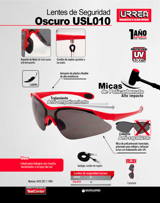 Lentes de seguridad modelo Eclipse, oscuros Urrea