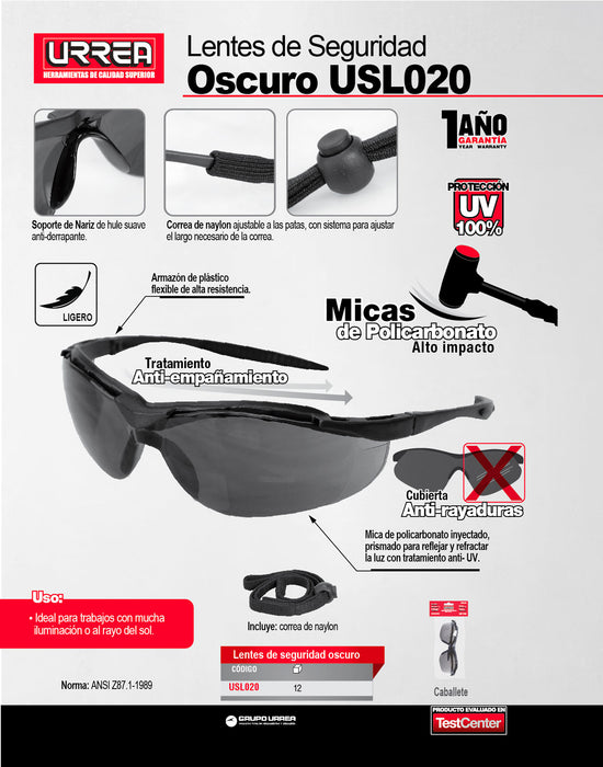 Lentes de seguridad modelo Universal, oscuros Urrea