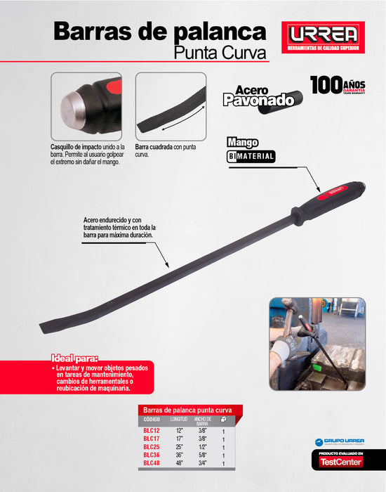 Barra de palanca punta curva con mango bimaterial y casquillo de impacto 48", 3/4" Urrea