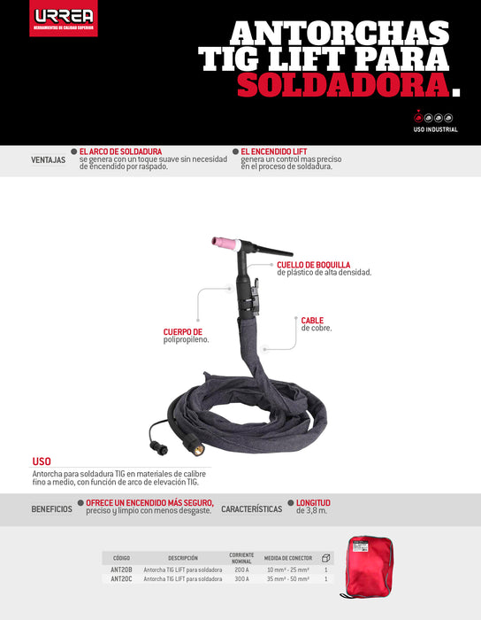 Antorcha para soldadora 200 A 10 - 25mm Urrea