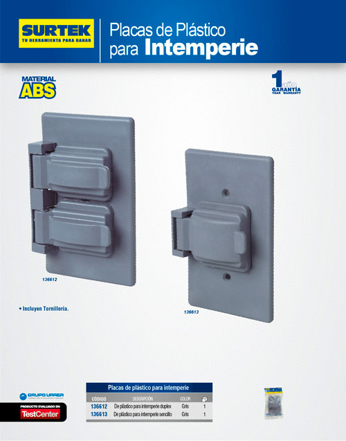 Placa sencilla plástica para intemperie, línea estándar, color gris Surtek