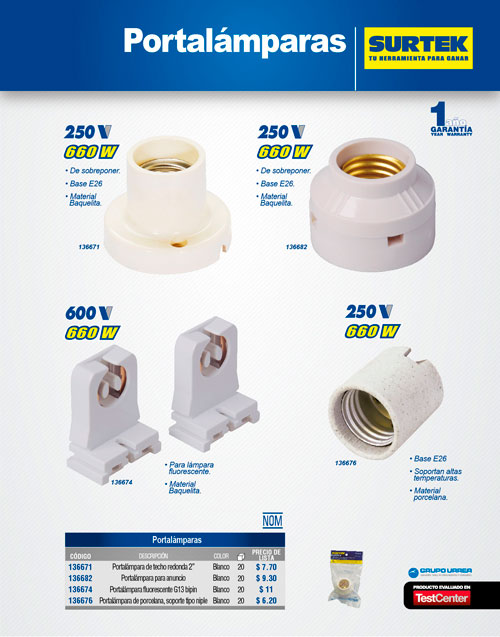 Portalámpara base G13 BIPIN, 2 piezas, color blanco Surtek