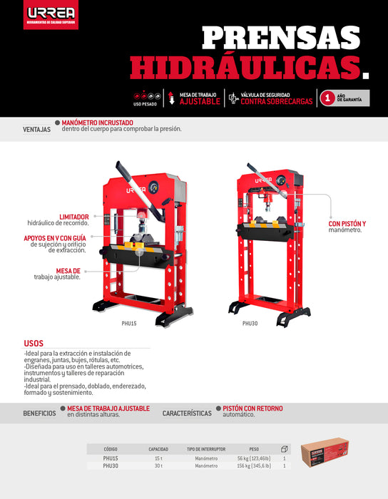 Prensa hidráulica 15 ton Urrea