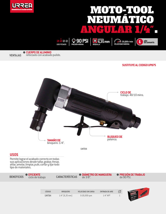 Moto-tool neumático angular 1/4" 20,000RPM Urrea