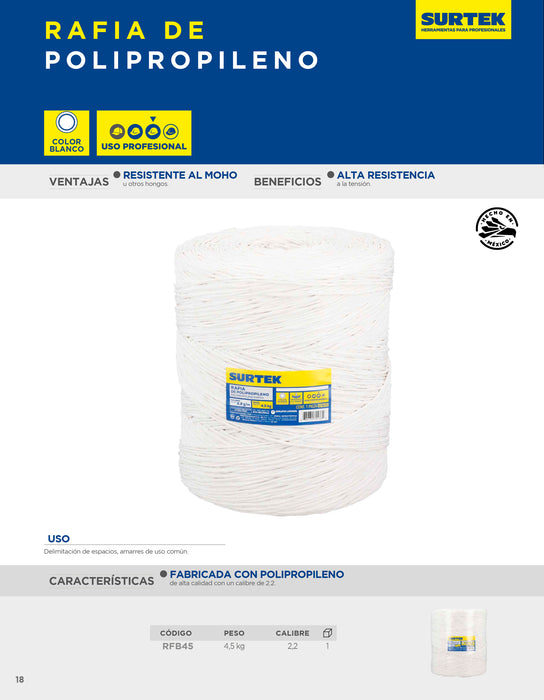 Rafia de polipropileno blanca 2.2 g/m Surtek