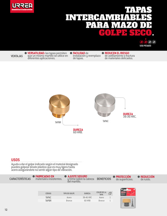 Tapa intercambiable para mazo de golpe seco, bronce Urrea