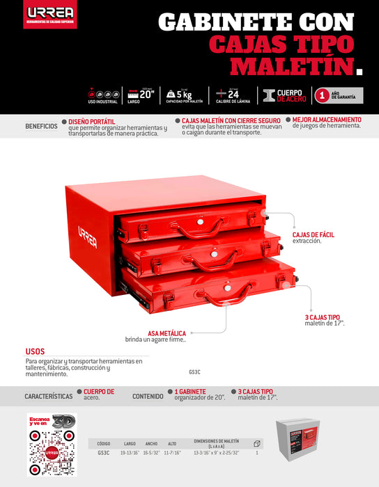 Gabinete superior con 3 cajas tipo maletÍn 20" Urrea