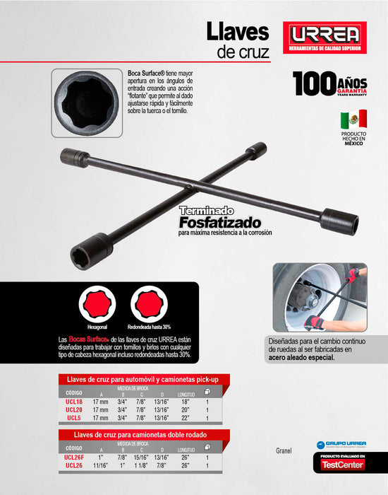 Llave de cruz para minibús 26" Urrea