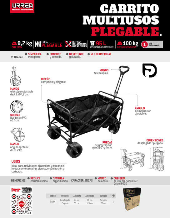 Carrito plegable multiusos color negro Urrea
