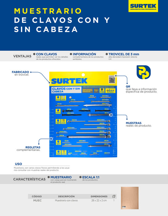 Muestrario de clavos para madera o concreto Surtek