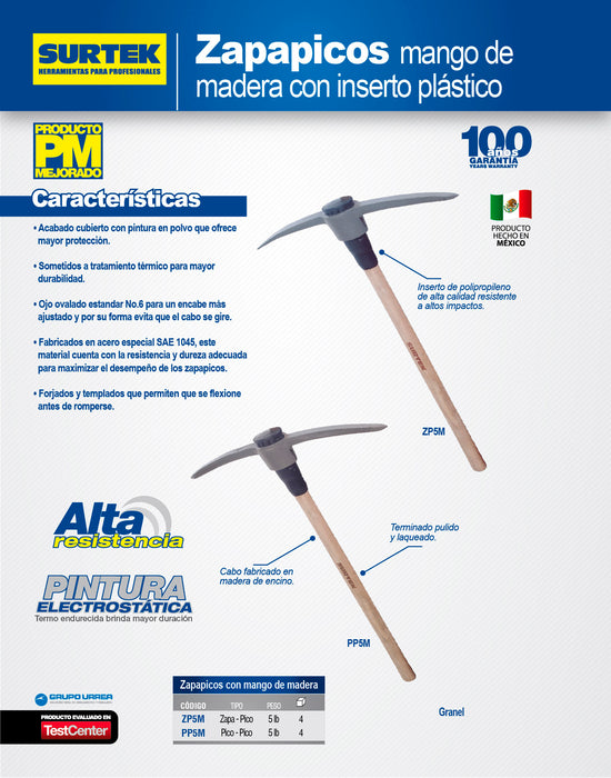 Pico-pico con mango de madera de 36", 5 lb Surtek