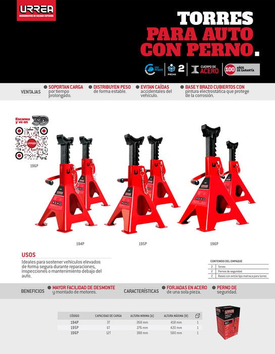 Torres para automóvil con perno, 6 ton, 2 piezas Urrea
