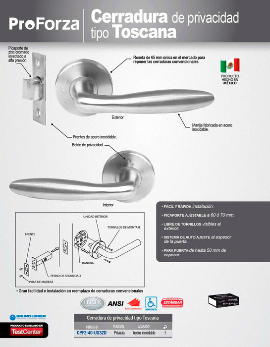 Combo Toscana función doble, acero inoxidable, llave de puntos, en caja Proforza