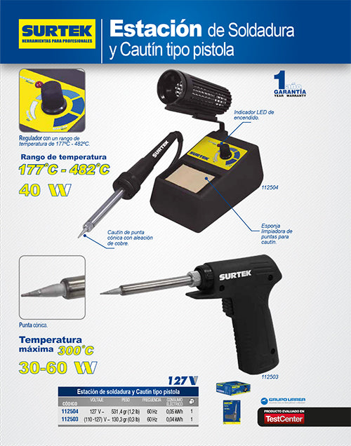 Cautín tipo pistola 30-60 W, 110 V Surtek