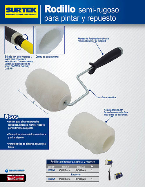 Repuesto de rodillo para pintar de poliéster 4" x 3/4" Surtek
