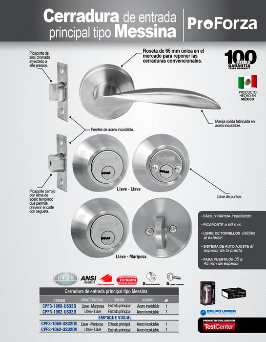 Combo Messina función sencilla, acero inoxidable, llave de puntos, en caja Proforza