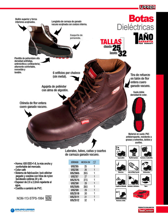 Botas de seguridad dieléctricas con casquillo de poliamida #31 cm Urrea