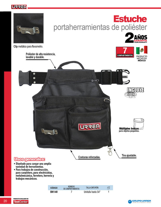 Portaherramientas de poliéster con cinturón, 4 bolsillos Urrea