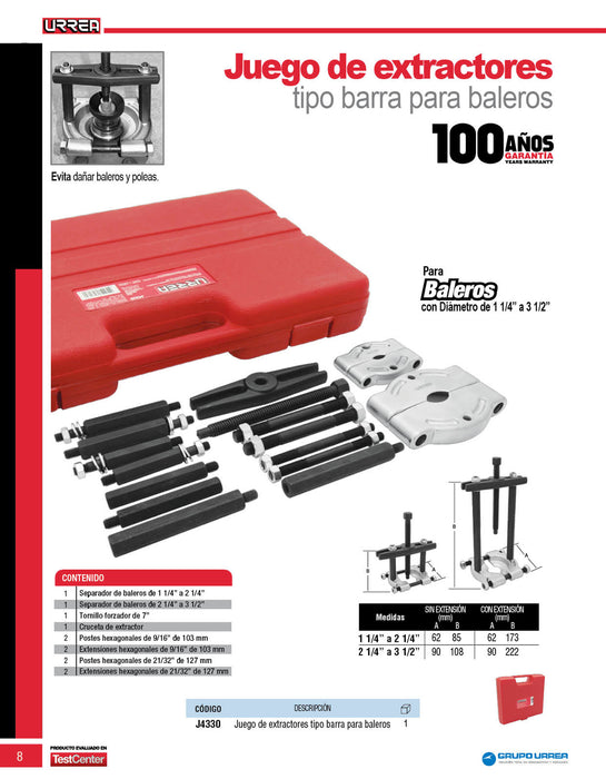 Juego de extractor tipo barra para baleros, 12 piezas Urrea