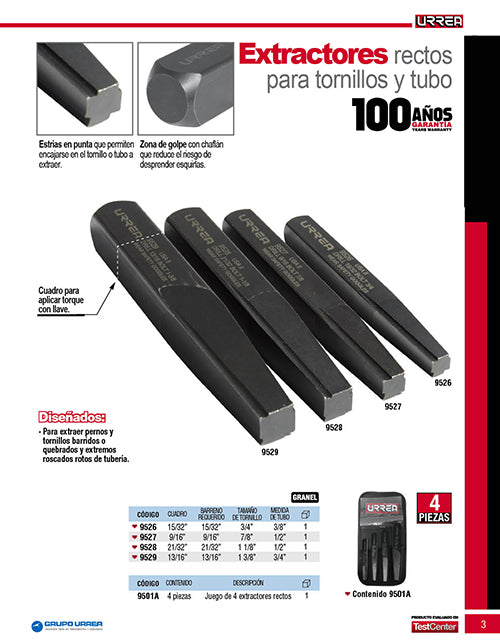 Extractor recto para tornillos y tubos 5/8" x 1-1/8" Urrea