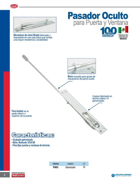 Pasador oculto para puerta y ventana, galvanizada Lock