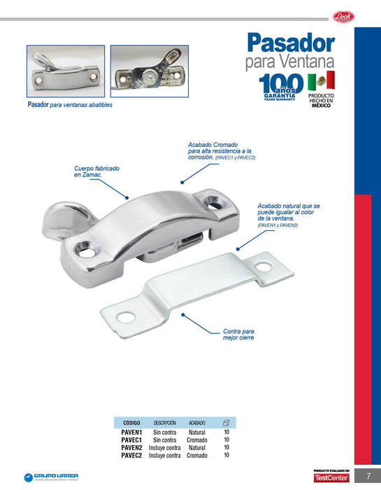 Pasador para ventana con contra, natural Lock